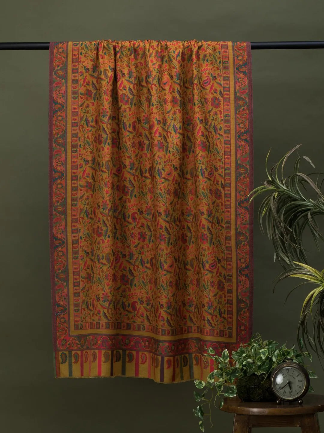 Classic Shawl Wool Blend with Kaani Pattern in Yellow