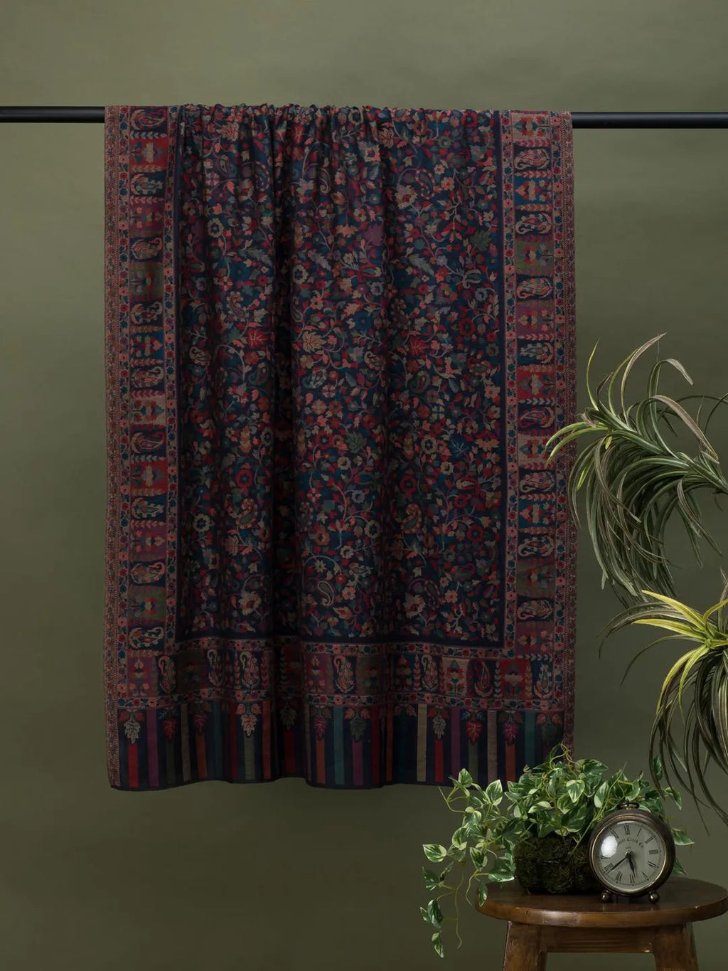 Classic Shawl Wool Blend with Kaani Pattern in Blue