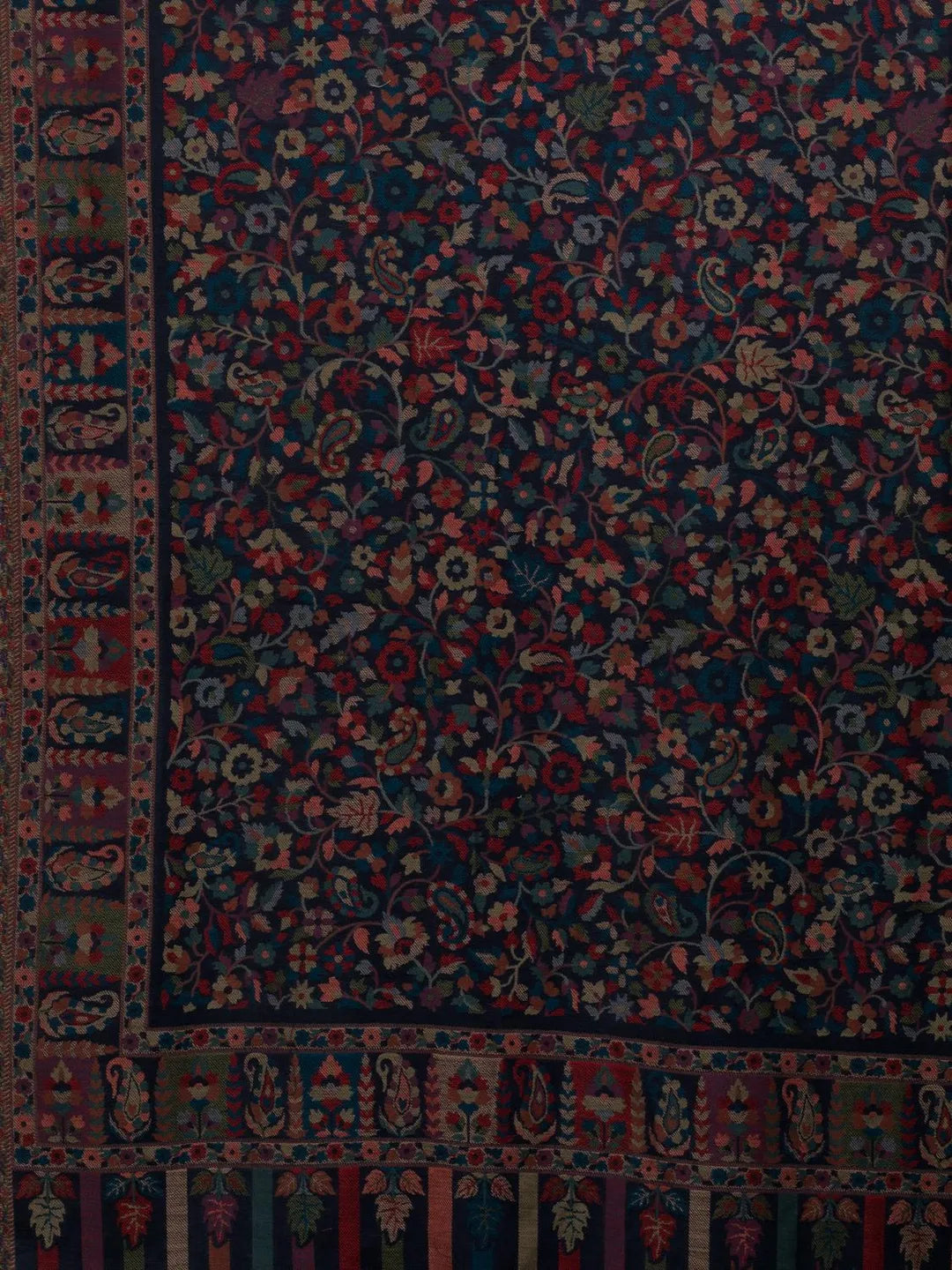 Classic Shawl Wool Blend with Kaani Pattern in Blue