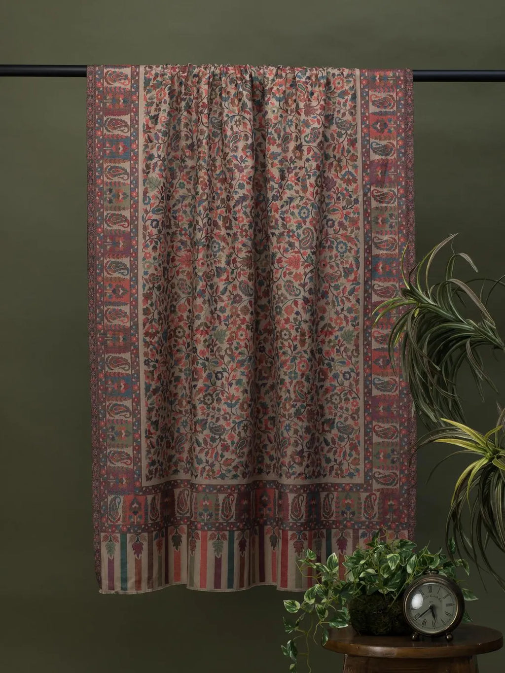 Classic Shawl Wool Blend with Kaani Pattern in Beige