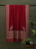 Elegant Shawl Wool Blend with Kaani Pattern in Red