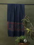 Elegant Stole Wool Blend with Palla With Zari Pattern in Blue