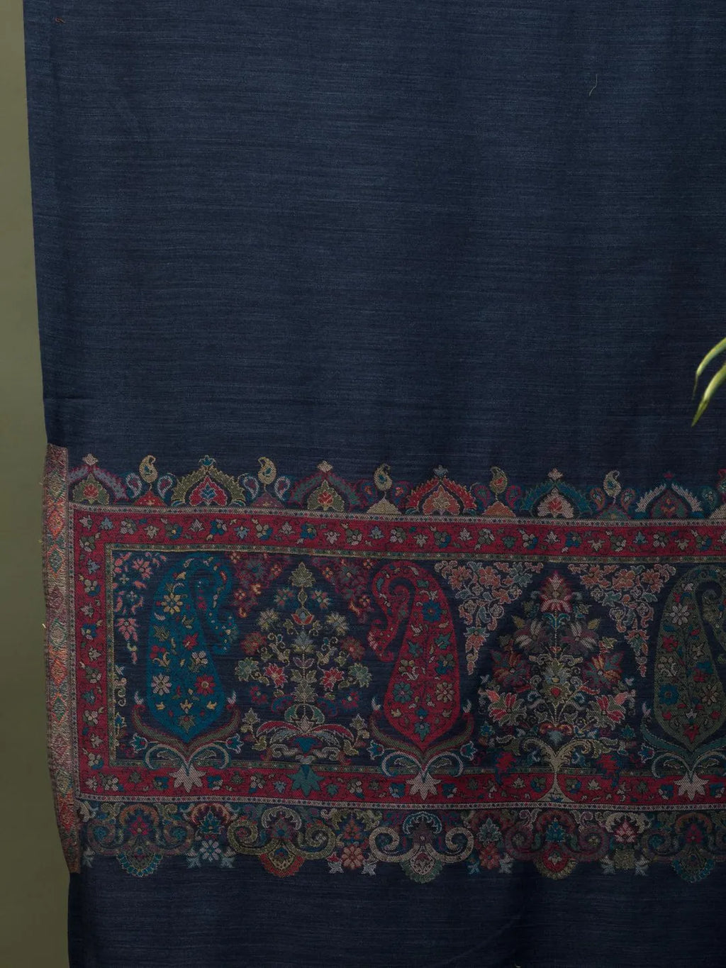 Elegant Stole Wool Blend with Palla With Zari Pattern in Blue