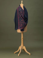 Elegant Stole Wool Blend with Palla With Zari Pattern in Blue
