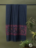 Elegant Stole Wool Blend with Palla With Zari Pattern in Blue