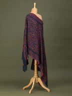Chic Stole Wool Blend with Jaal Pattern in Blue