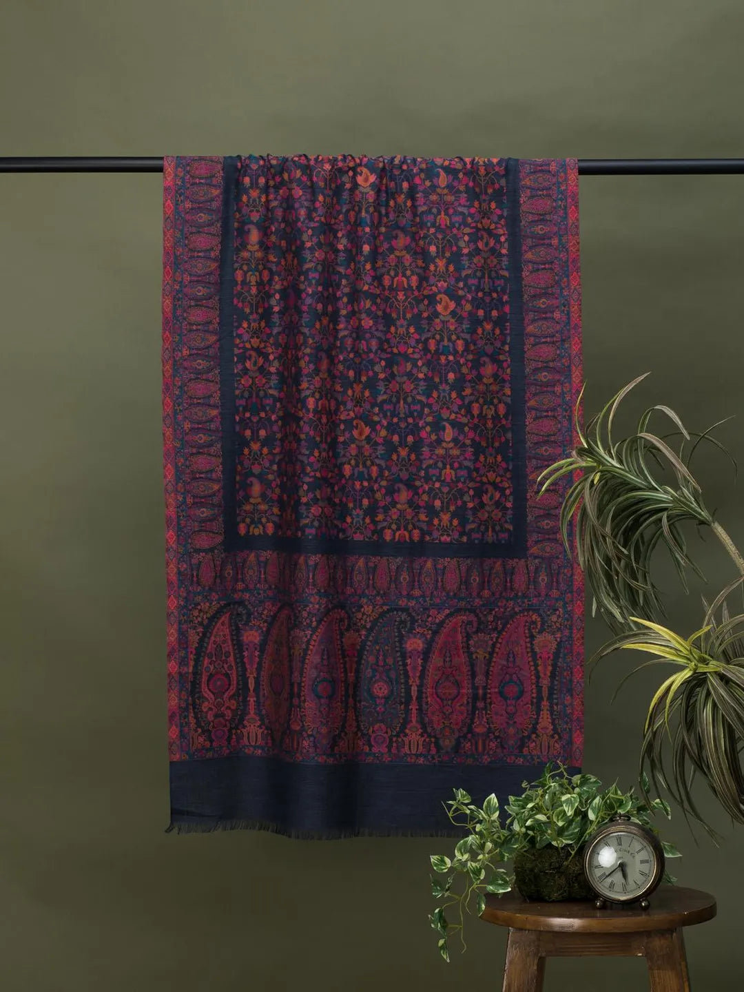 Chic Stole Wool Blend with Jaal Pattern in Blue