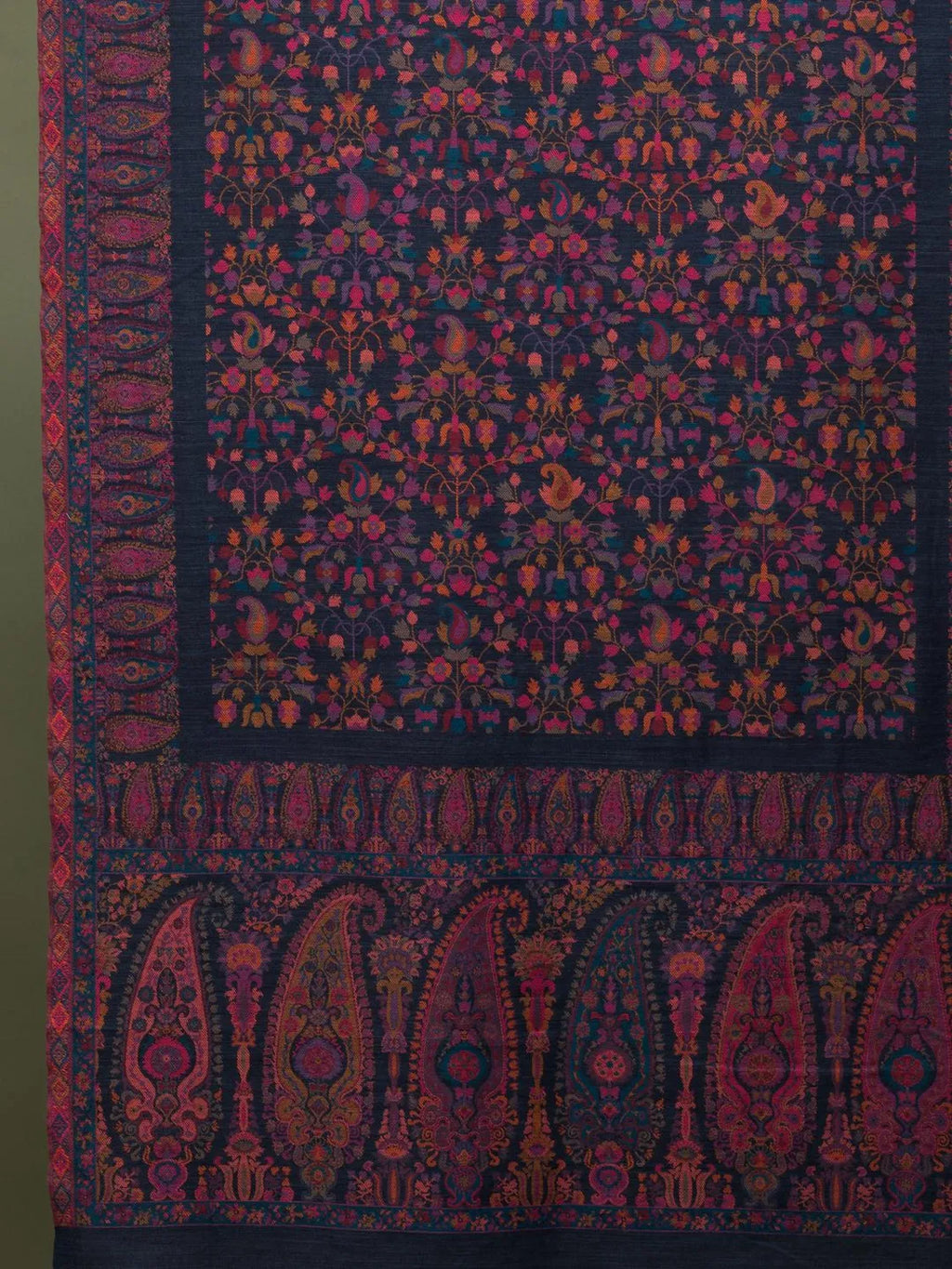 Chic Stole Wool Blend with Jaal Pattern in Blue