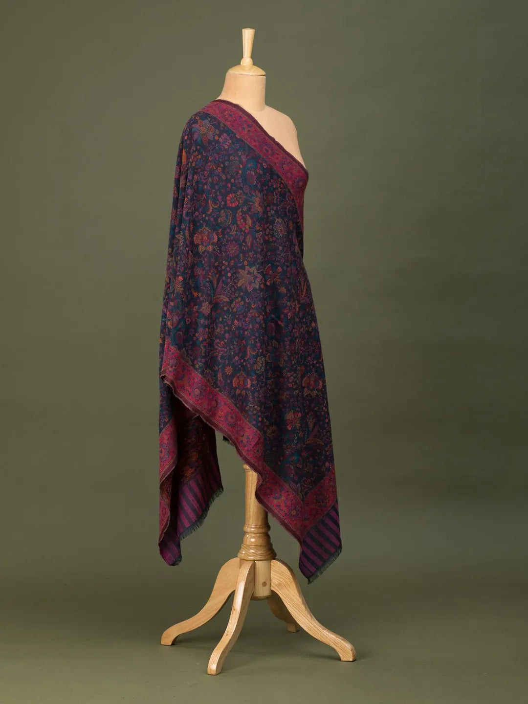 Chic Stole Wool Blend with Jaal With Zari Pattern in Blue
