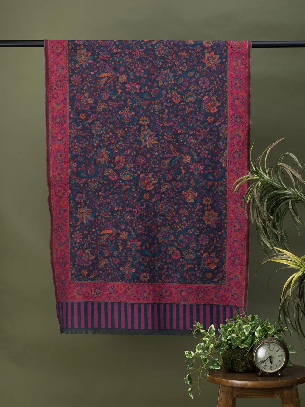 Chic Stole Wool Blend with Jaal With Zari Pattern in Blue