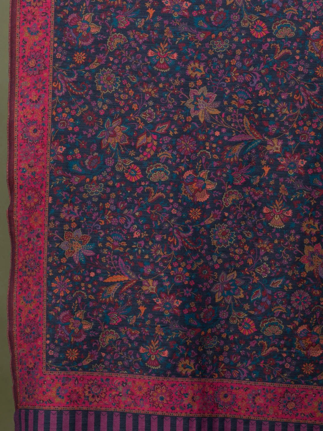 Chic Stole Wool Blend with Jaal With Zari Pattern in Blue