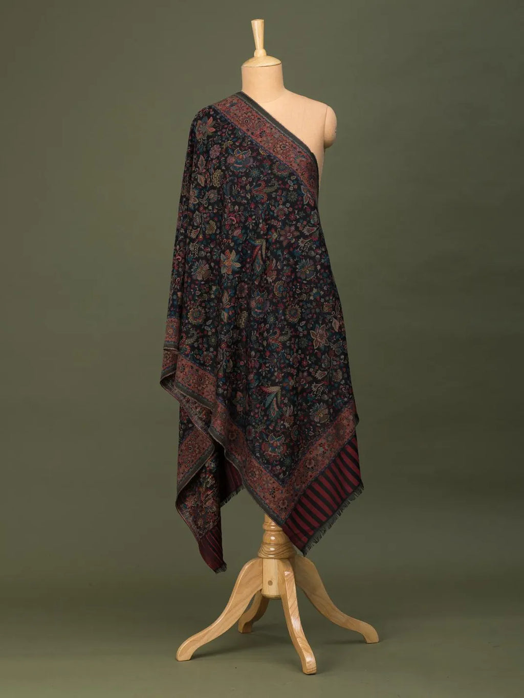 Chic Stole Wool Blend with Jaal With Zari Pattern in Black