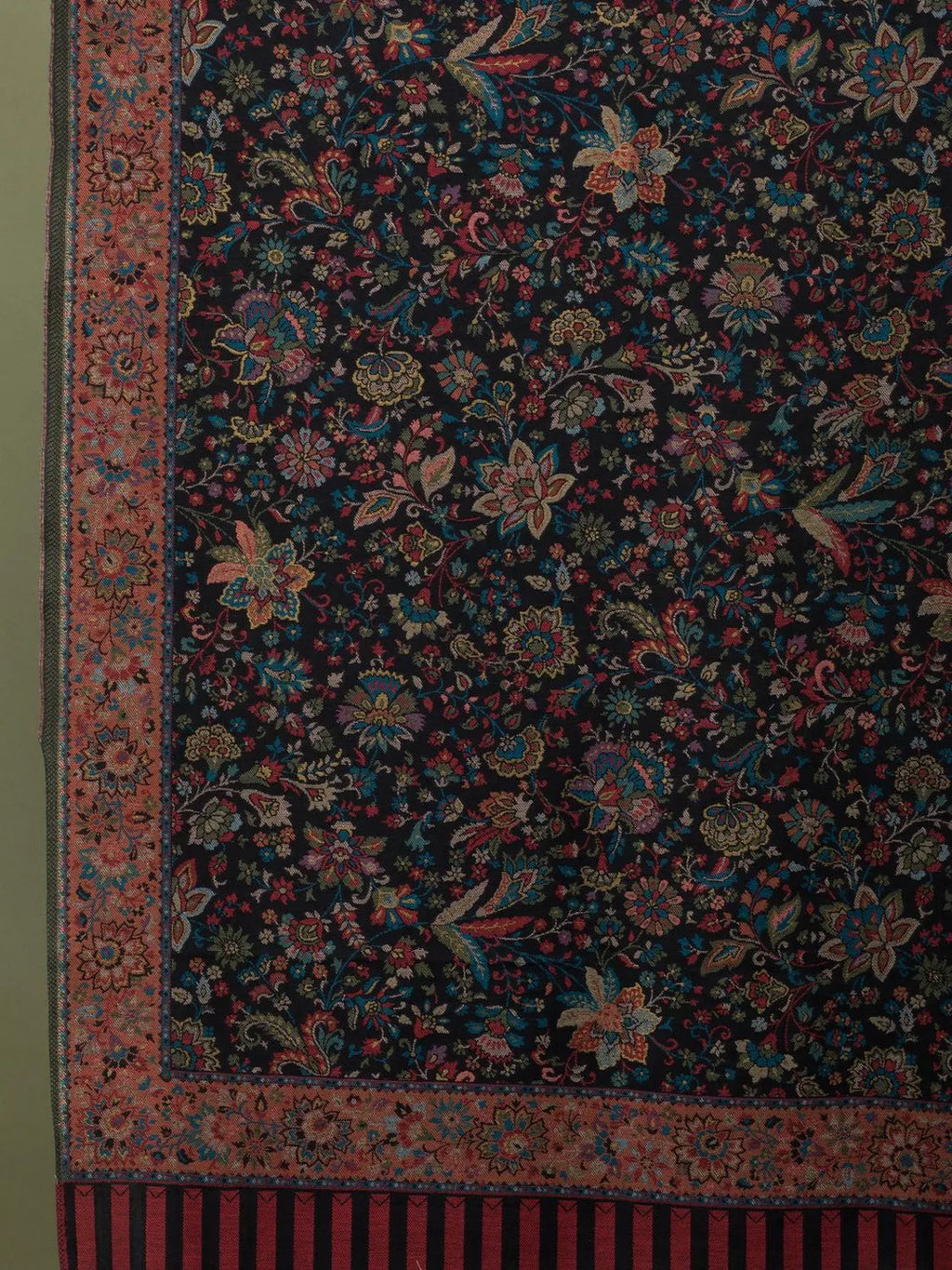 Chic Stole Wool Blend with Jaal With Zari Pattern in Black