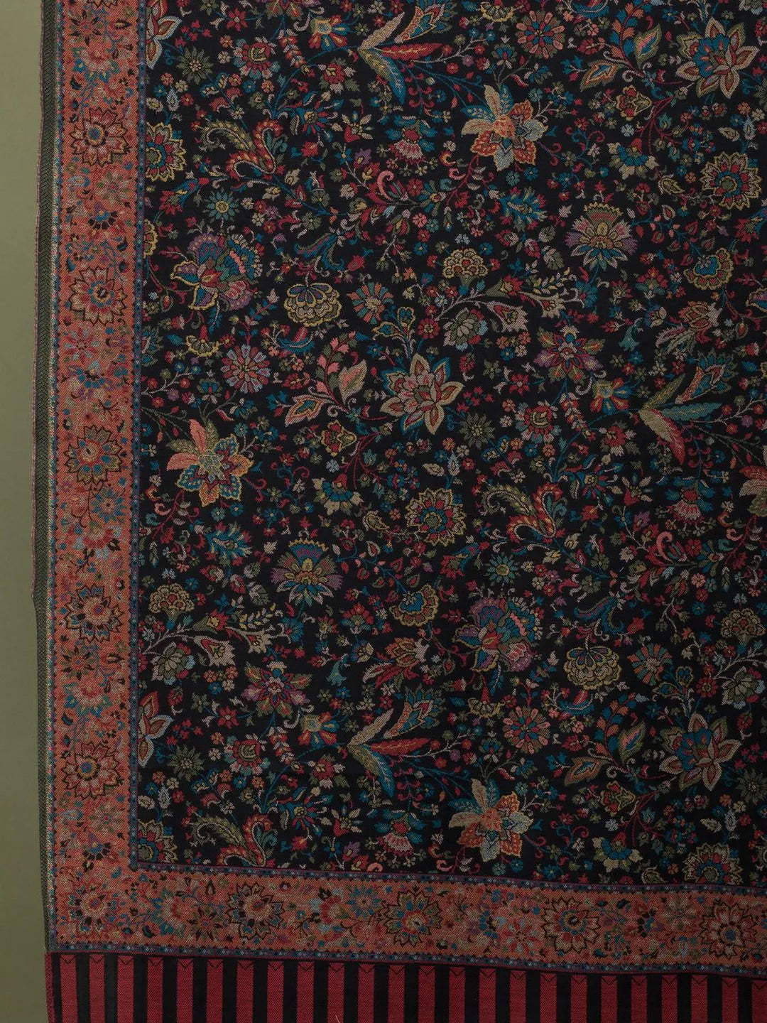 Chic Stole Wool Blend with Jaal With Zari Pattern in Black