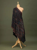 Elegant Stole Wool Blend with Jaal With Zari Pattern in Black