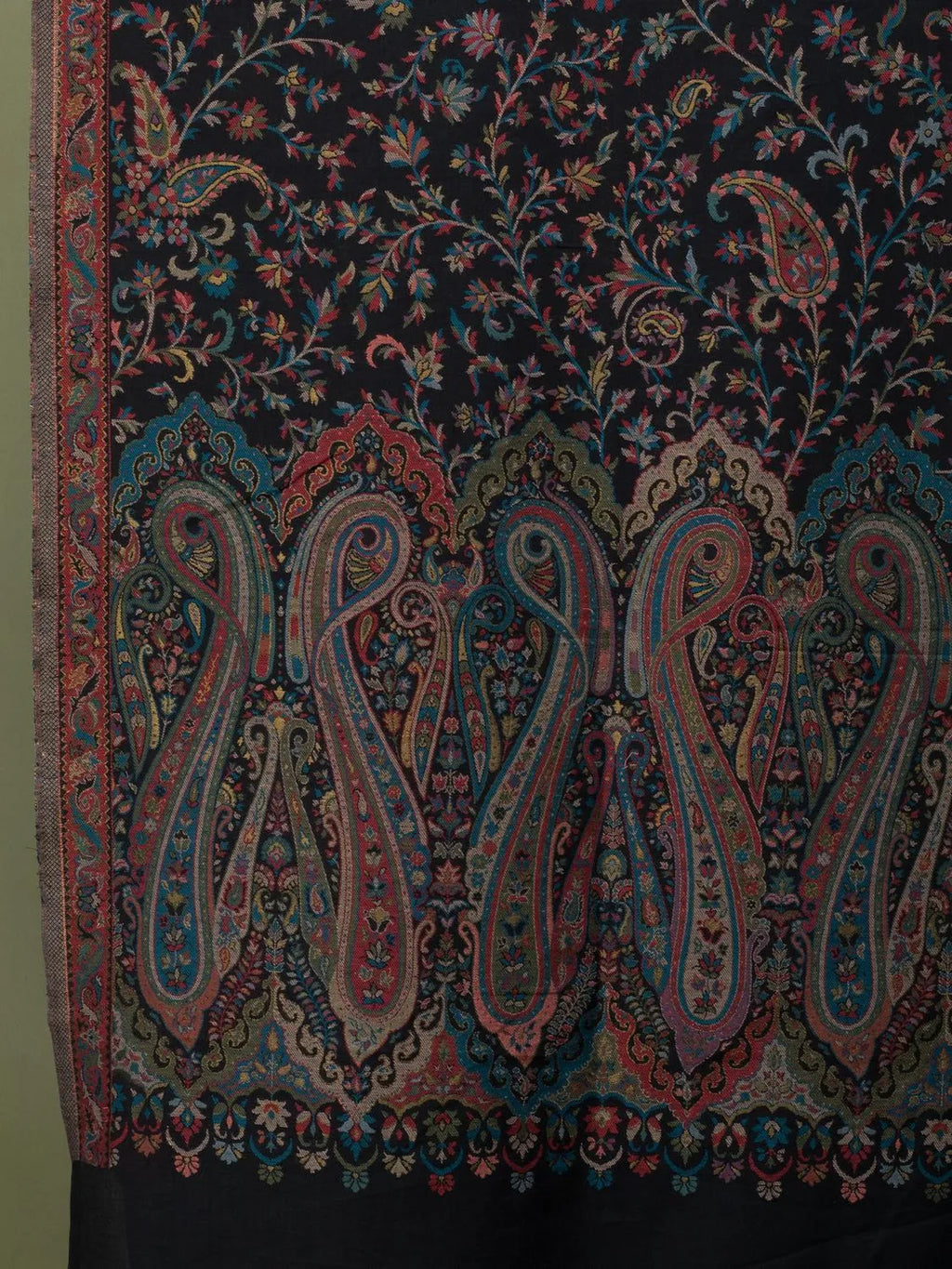 Elegant Stole Wool Blend with Jaal With Zari Pattern in Black