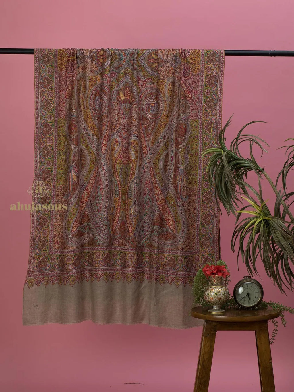Elegant Handloom Pashmina Shawl – Aabdaar Embroidery in Warm Beige