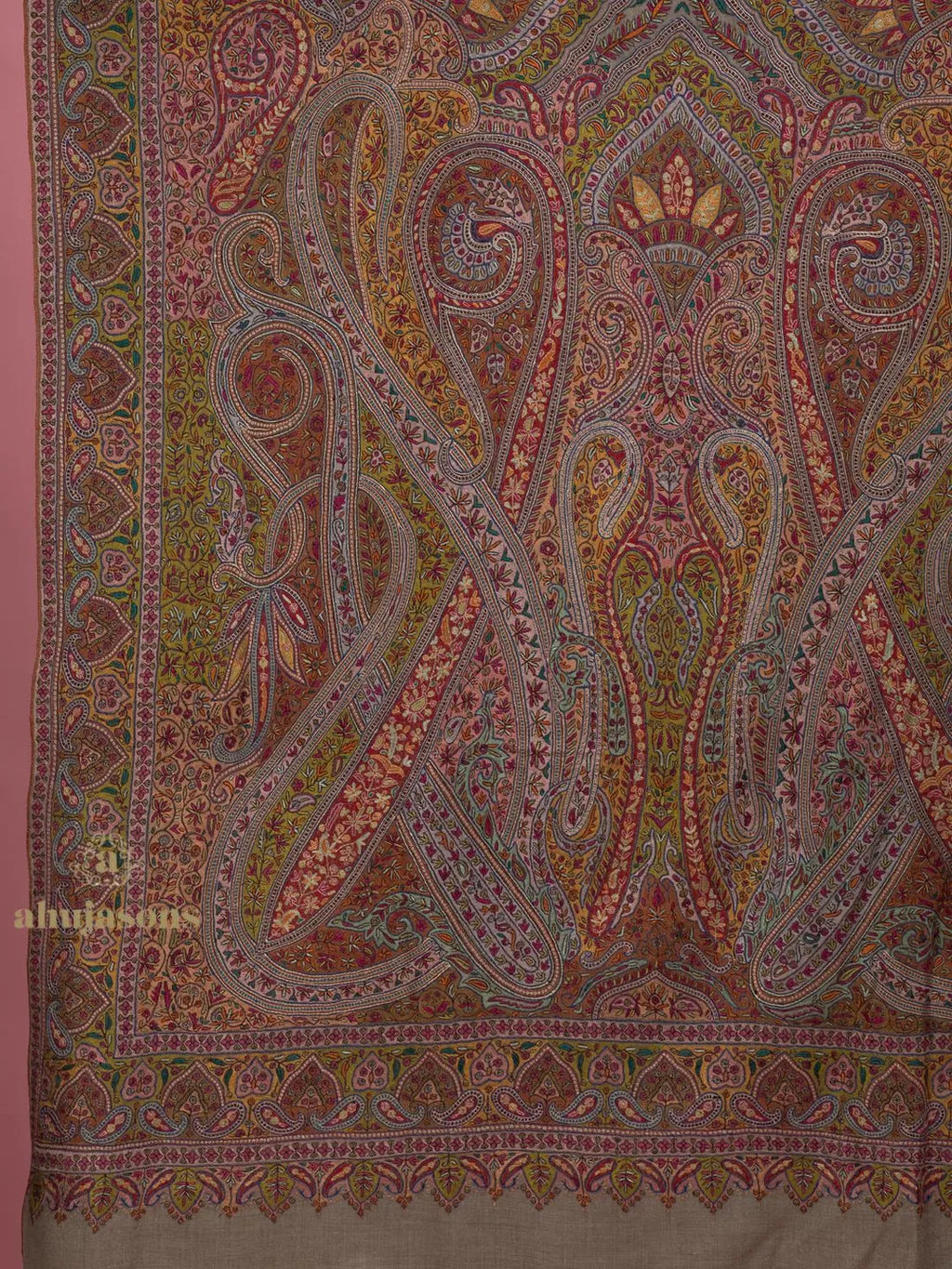 Elegant Handloom Pashmina Shawl – Aabdaar Embroidery in Warm Beige