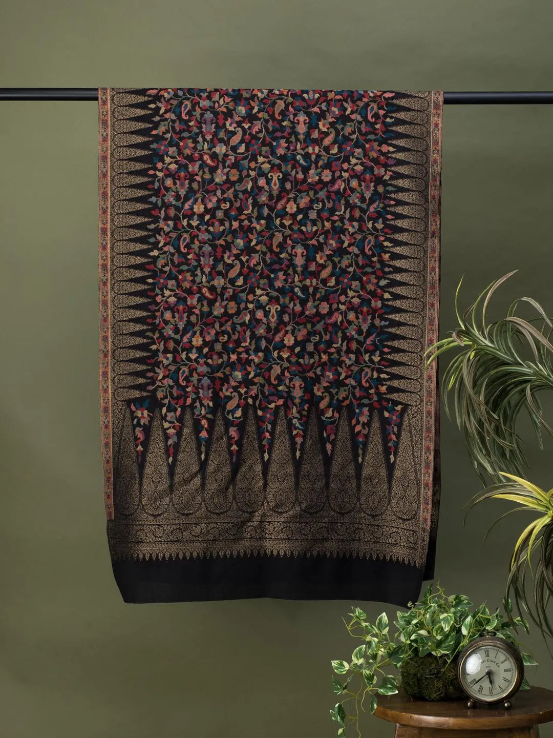 Chic Stole Wool Blend with Kaani Pattern in Blue