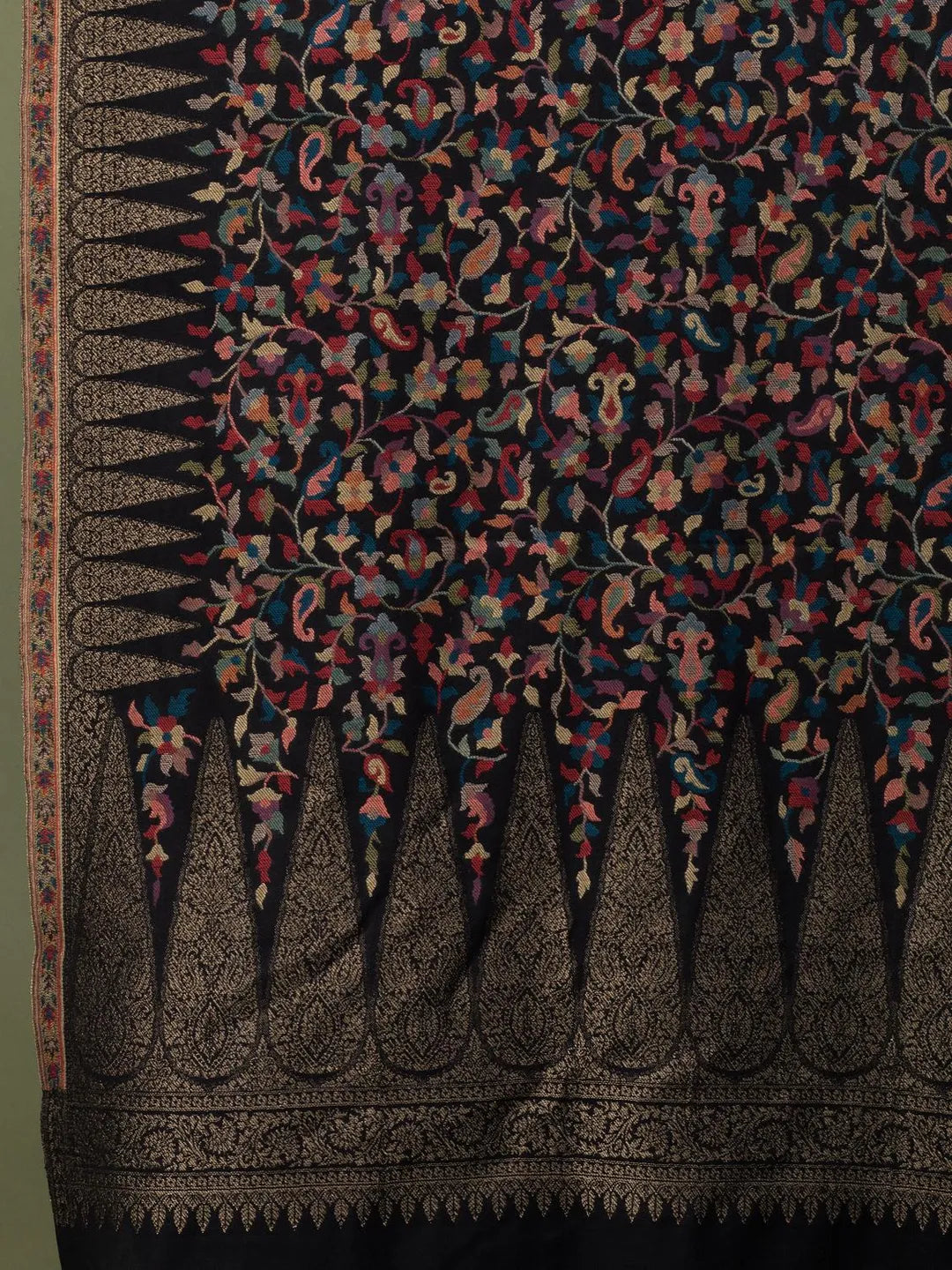 Chic Stole Wool Blend with Kaani Pattern in Blue