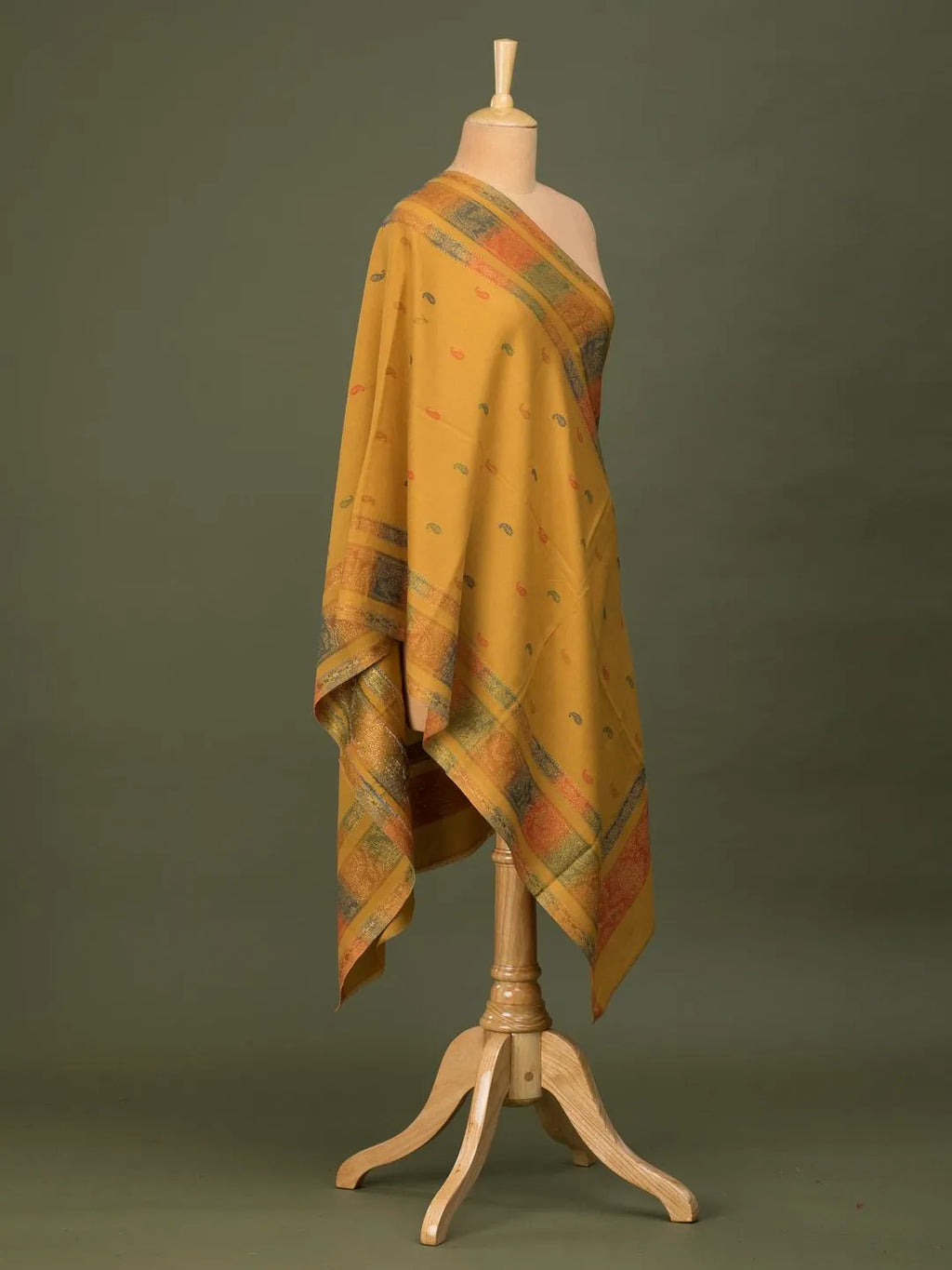 Elegant Stole Wool Blend with Kaani Pattern in Yellow
