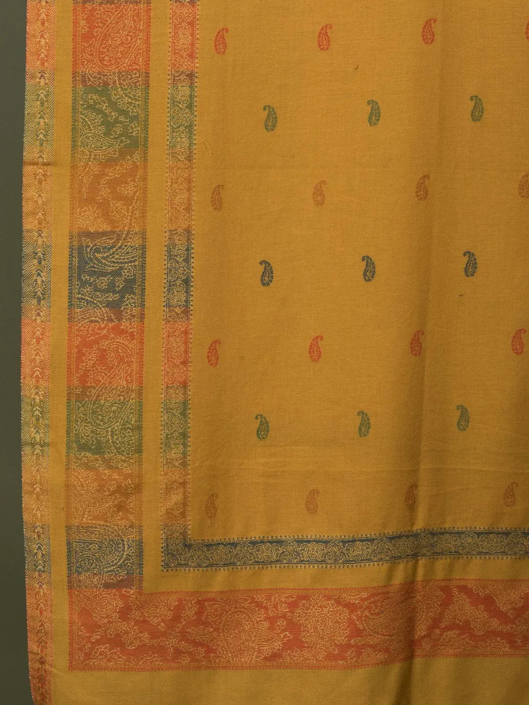 Elegant Stole Wool Blend with Kaani Pattern in Yellow