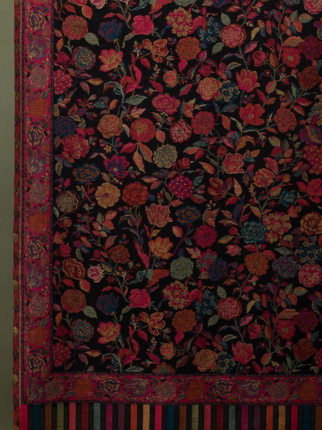 Chic Stole Wool Blend with Kaani Pattern in Black