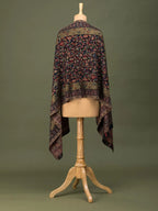 Elegant Stole Wool Blend with Jacquard Pattern in Black