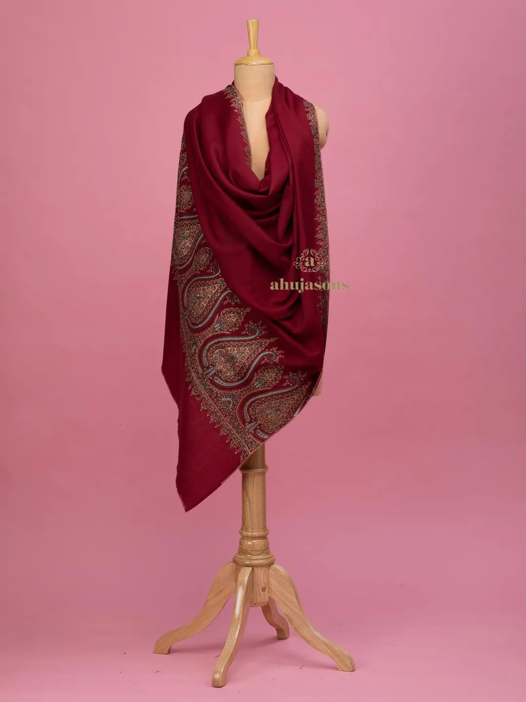 Classic Cashmina Shawl with Palla Pattern in Maroon
