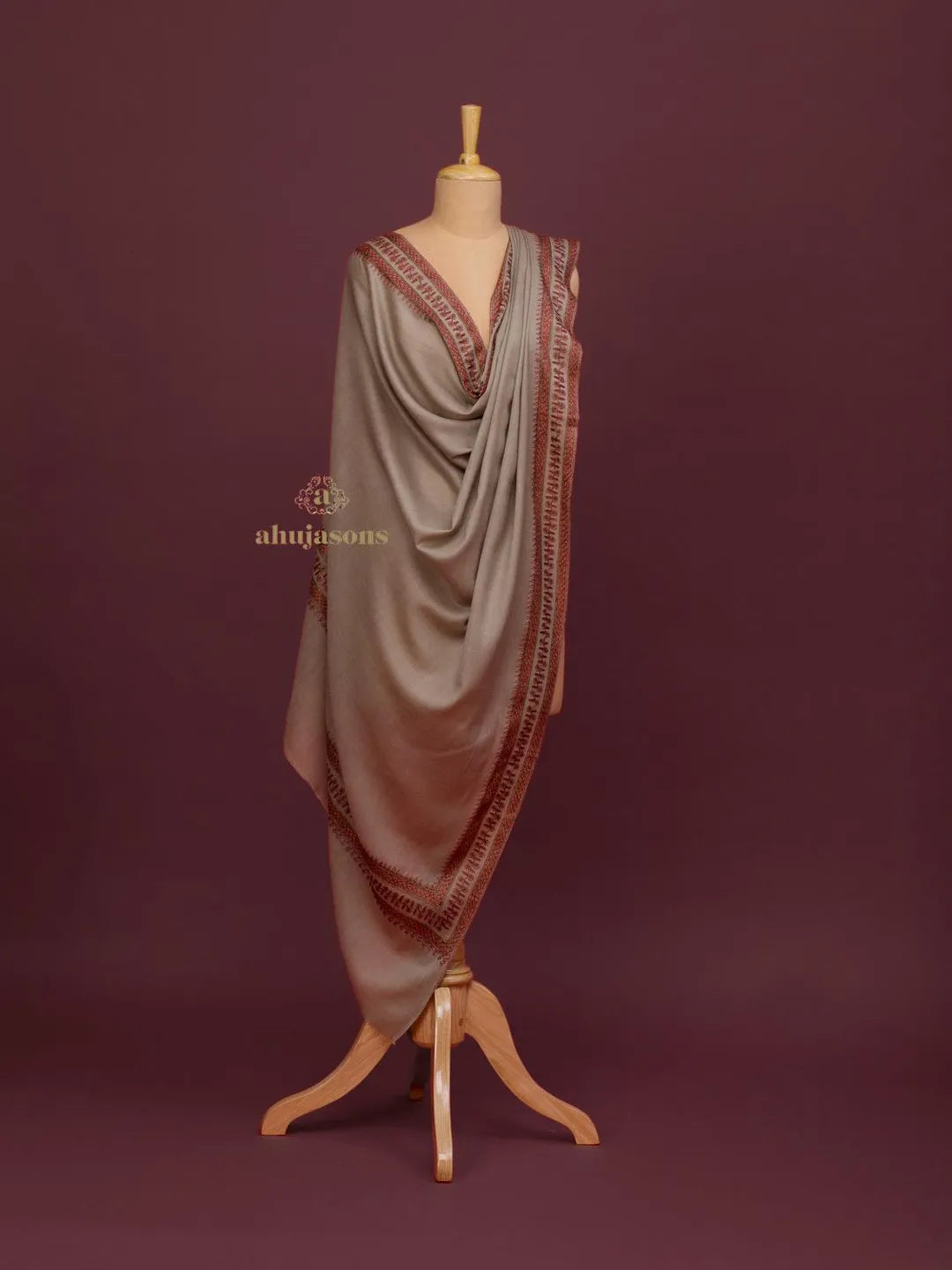 Classic Cashmina Shawl with Fancy Border Pattern in Beige