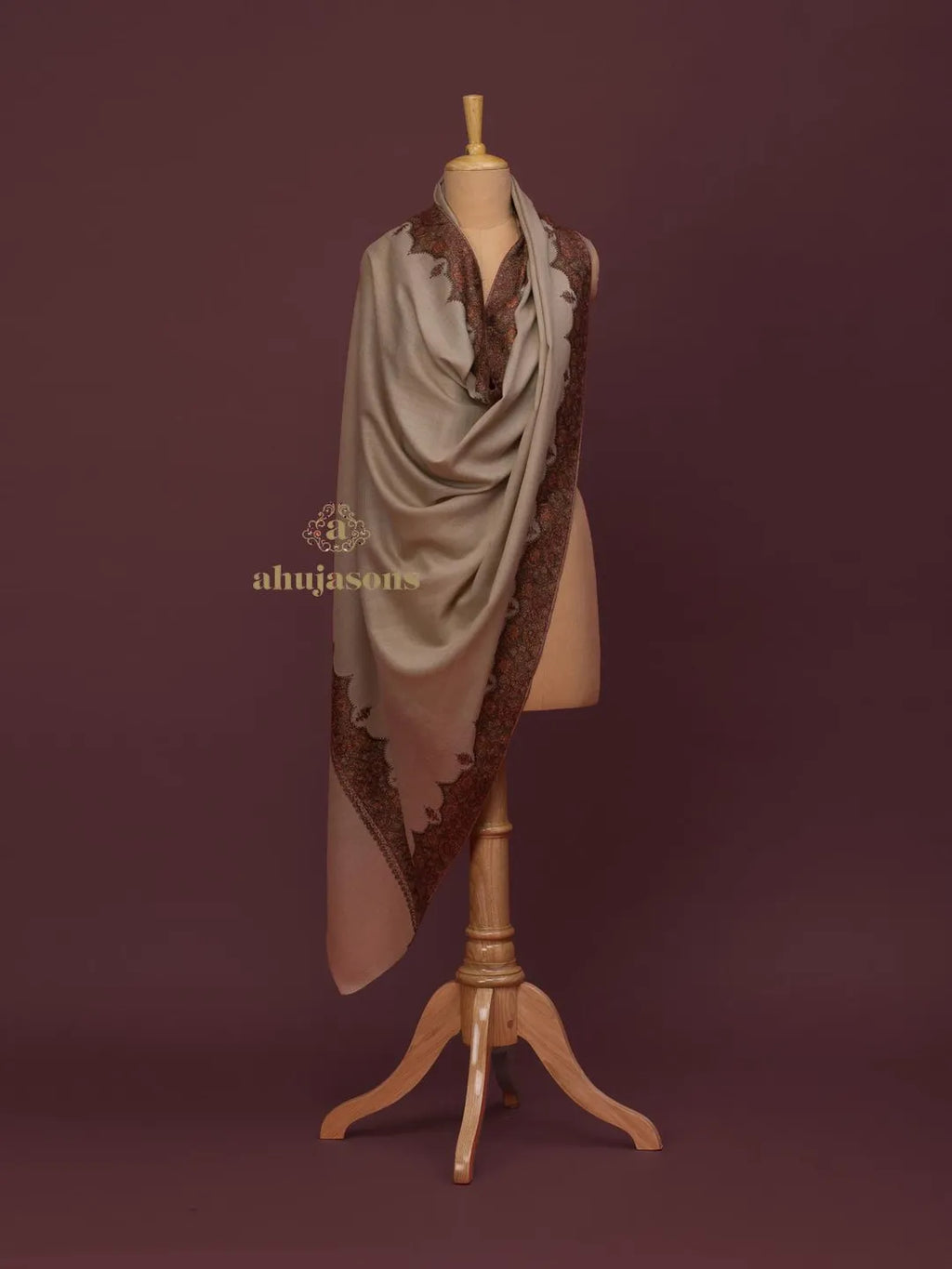 Elegant Cashmina Shawl with Fancy Border Pattern in Beige