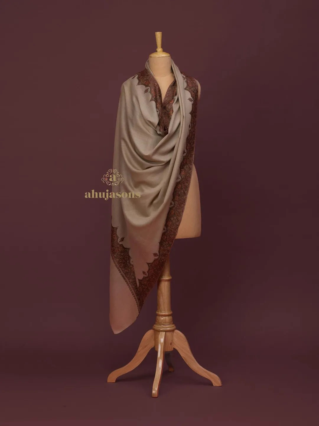 Elegant Cashmina Shawl with Fancy Border Pattern in Beige