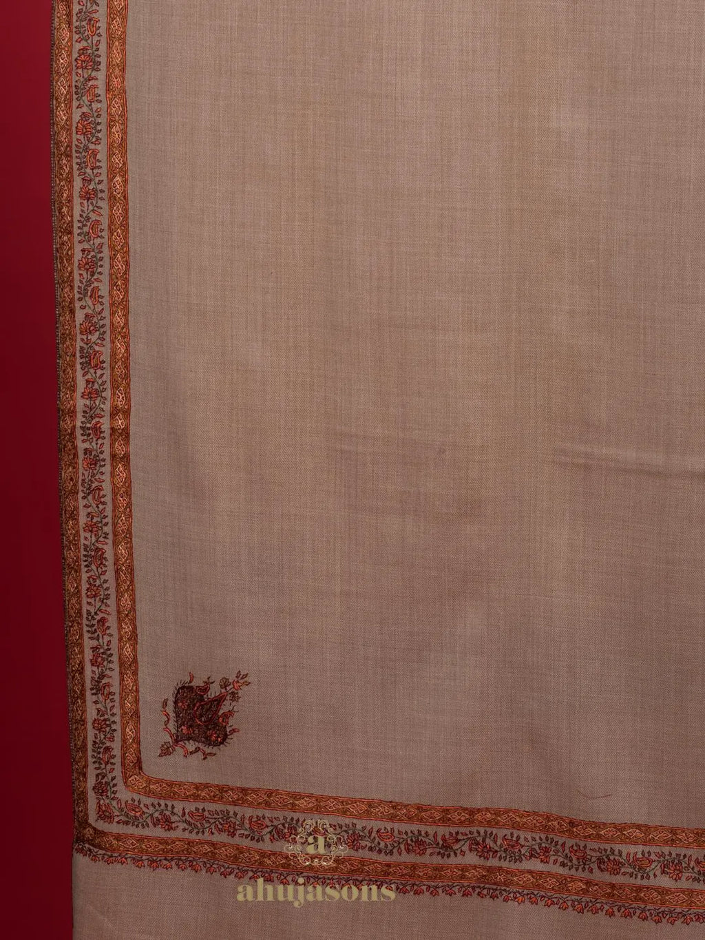 Classic Cashmina Shawl with Fancy Border Pattern in Beige