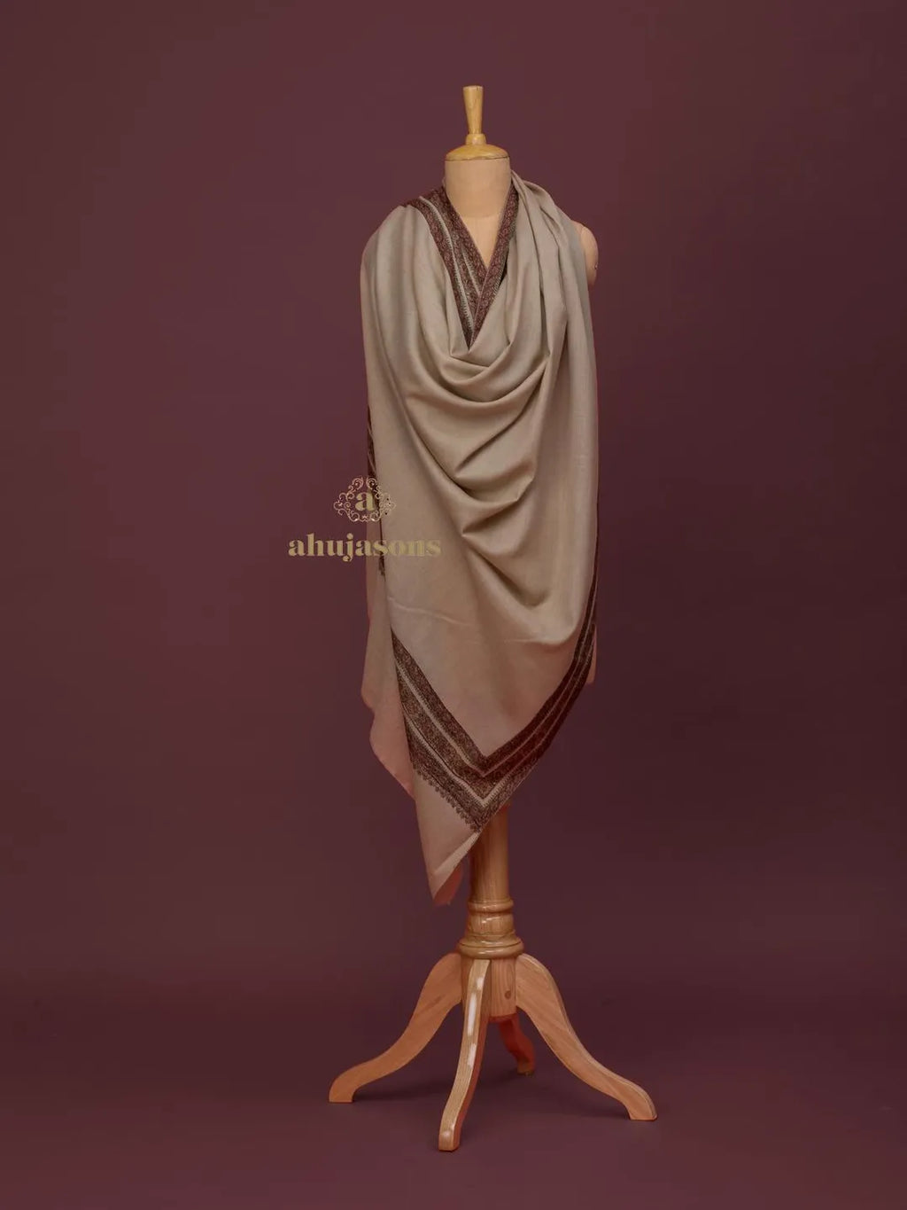Elegant Cashmina Shawl with Fancy Border Pattern in Beige