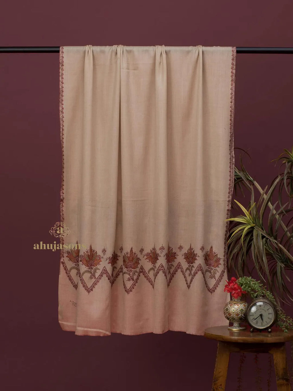 Classic Cashmina Shawl with Daur Pattern in Beige