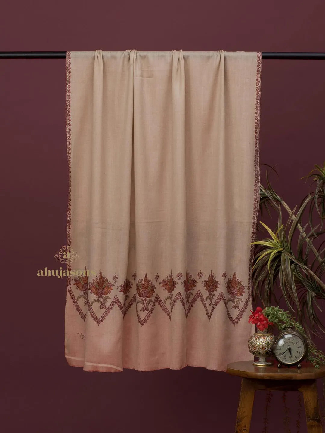 Classic Cashmina Shawl with Daur Pattern in Beige