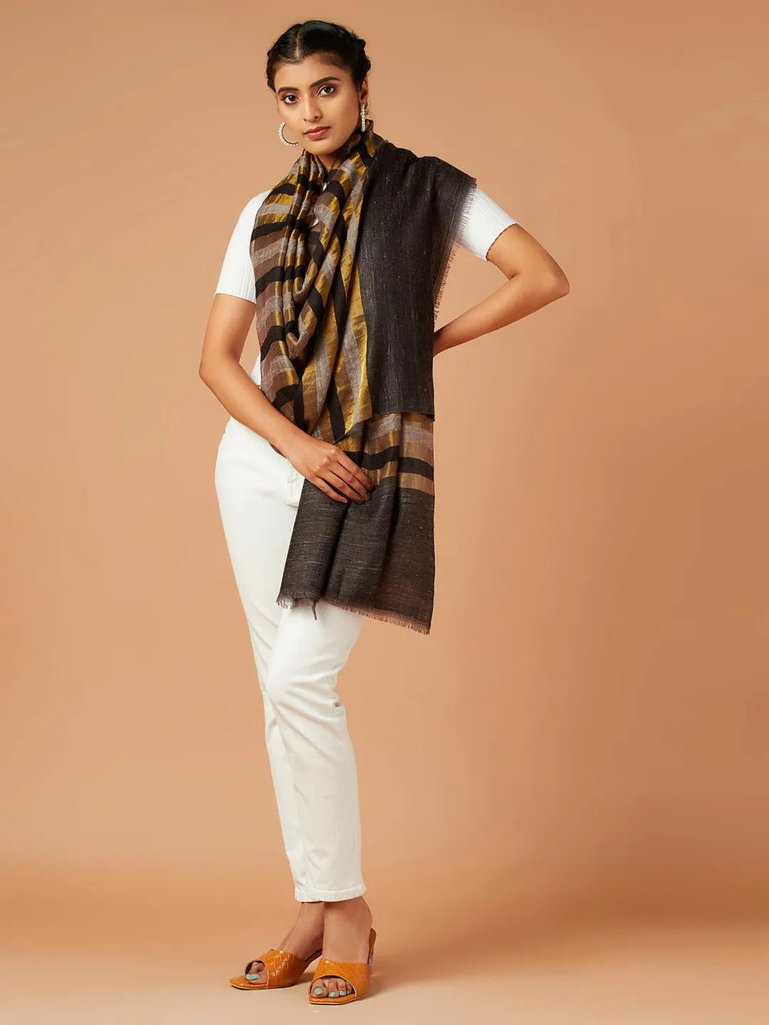 Contemporary Style Cashmere Stole in Black & Gold