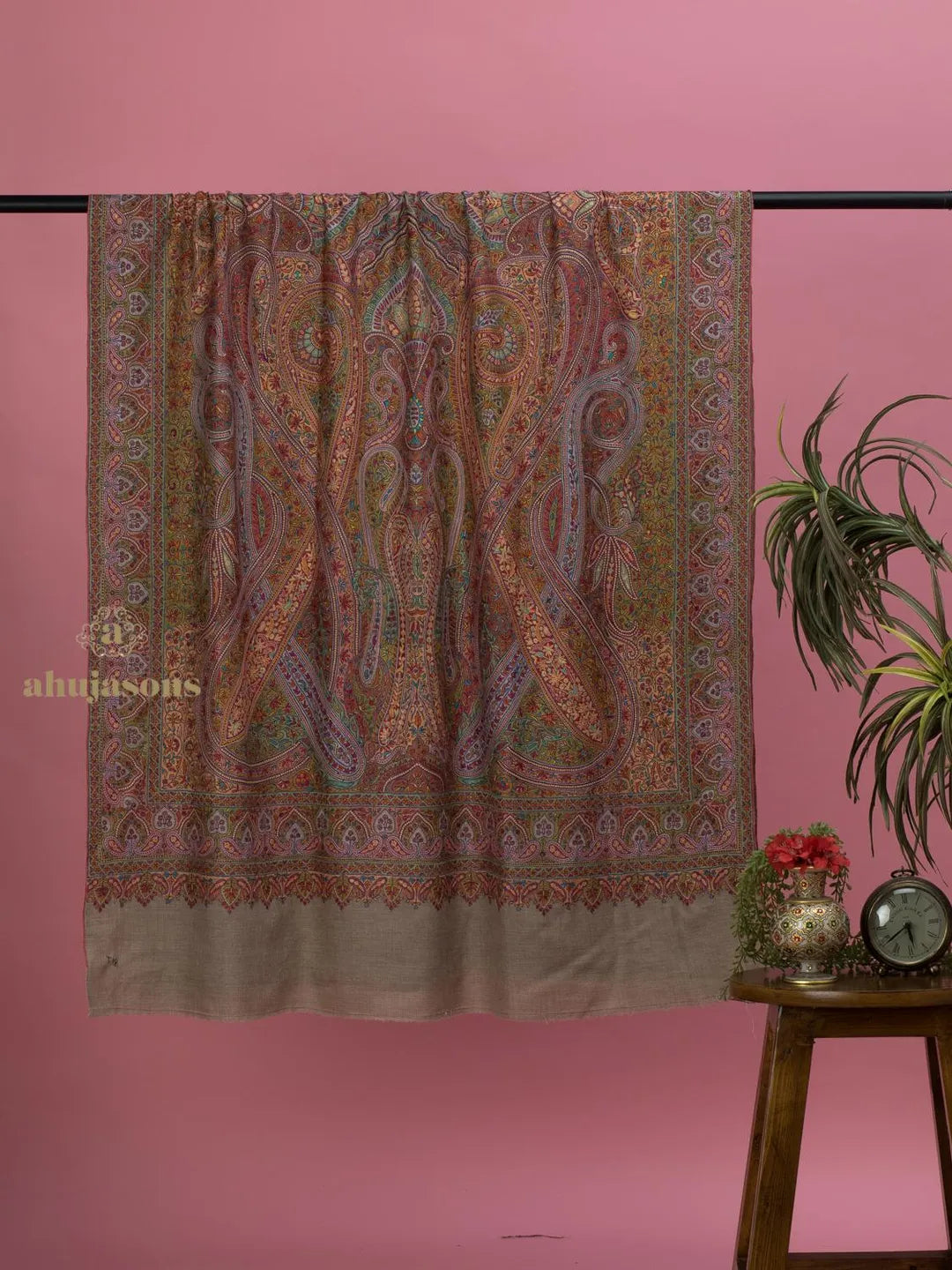 Classic Handloom Pashmina Shawl – Aabdaar Embroidery in Soft Beige Hue