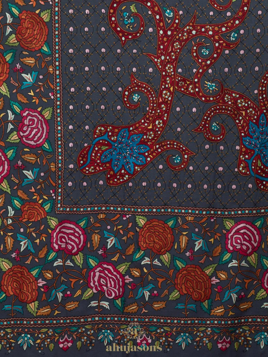 Elegant Handloom Pashmina Shawl Paper Mache Art in Grey