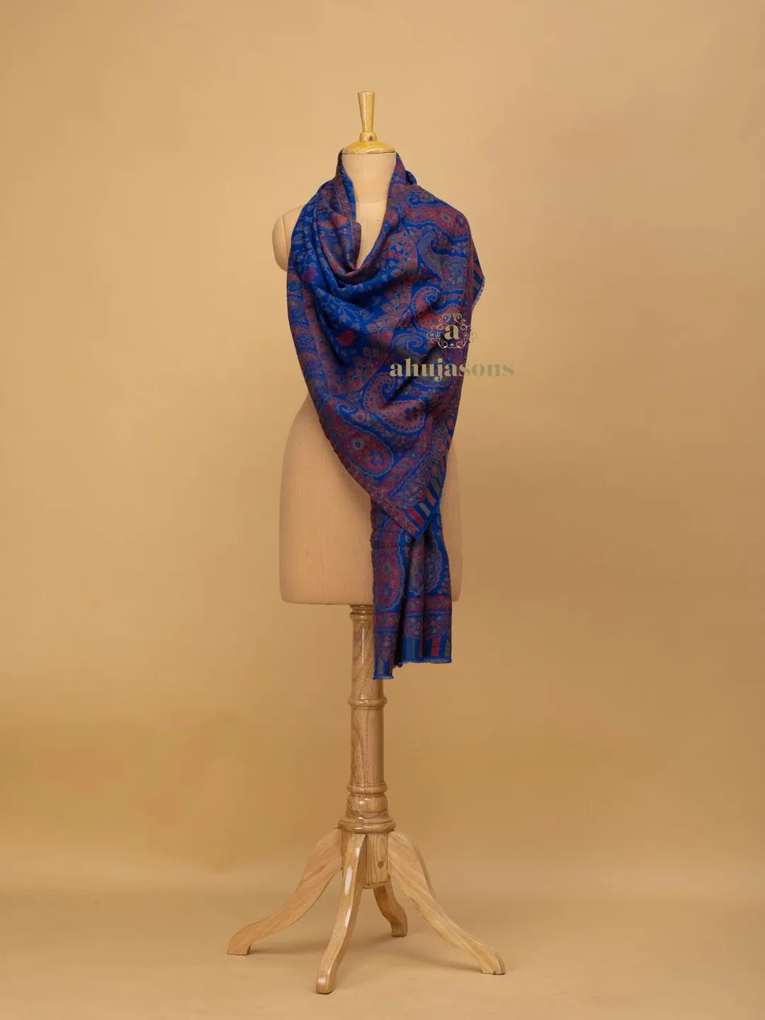Chic Stole Wool Blend with Kaani Pattern in Blue