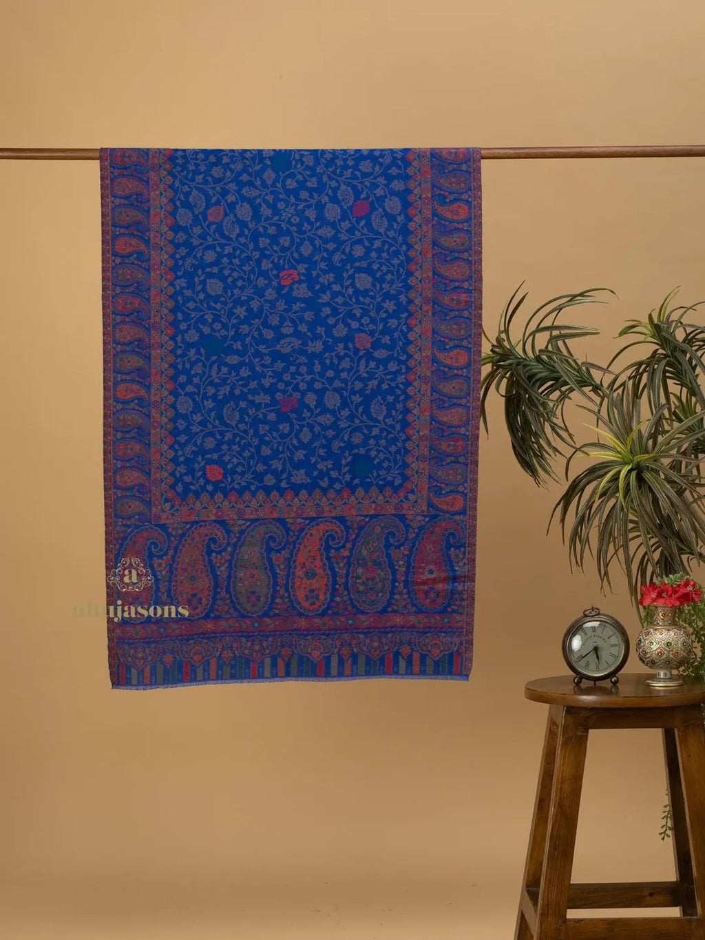 Chic Stole Wool Blend with Kaani Pattern in Blue