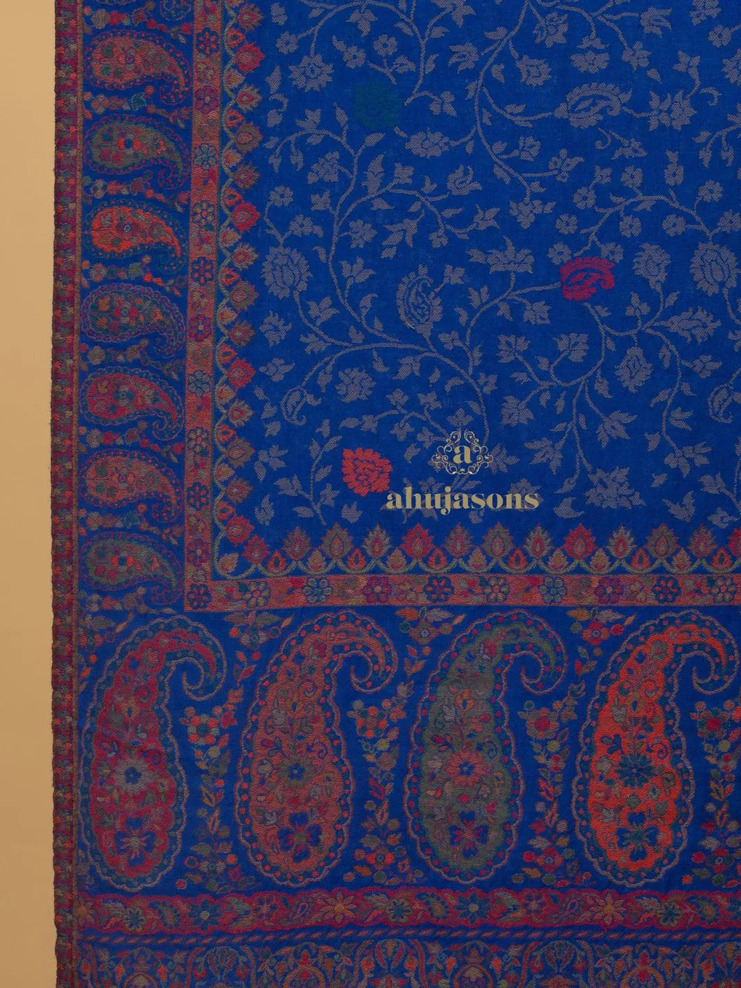 Chic Stole Wool Blend with Kaani Pattern in Blue