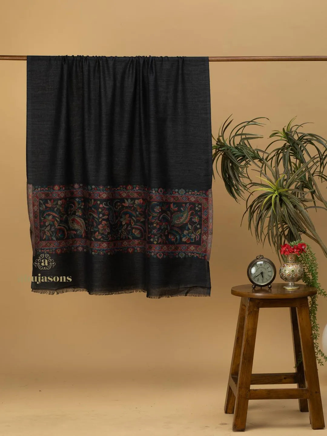 Elegant Shawl Wool Blend with Palla With Zari Pattern in Multi