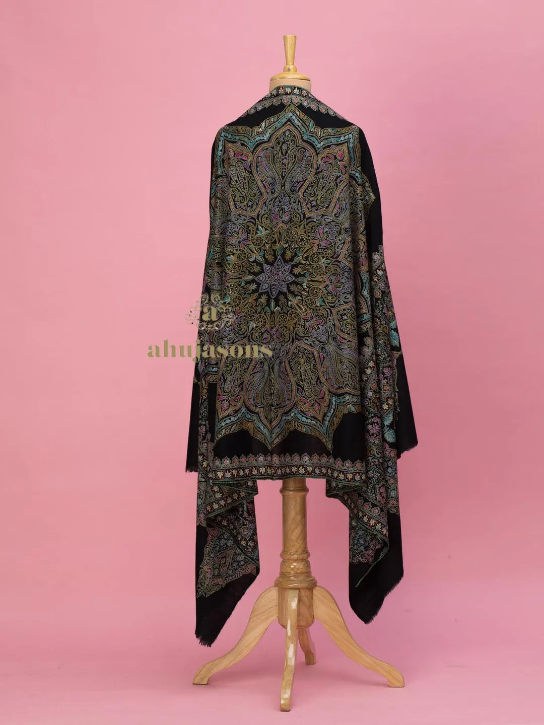 Elegant Handloom Pashmina Shawl Paper Mache Art in Black
