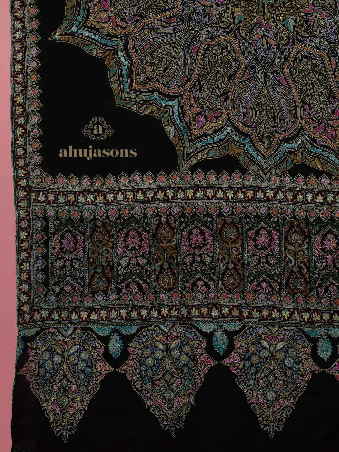 Elegant Handloom Pashmina Shawl Paper Mache Art in Black