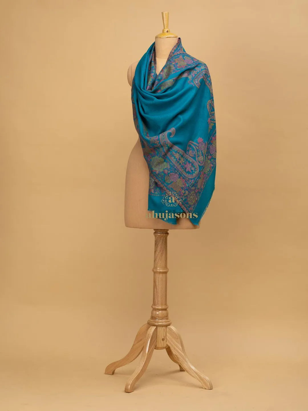 Chic Stole Wool Blend with Kaani Pattern in Blue