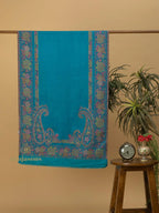 Chic Stole Wool Blend with Kaani Pattern in Blue