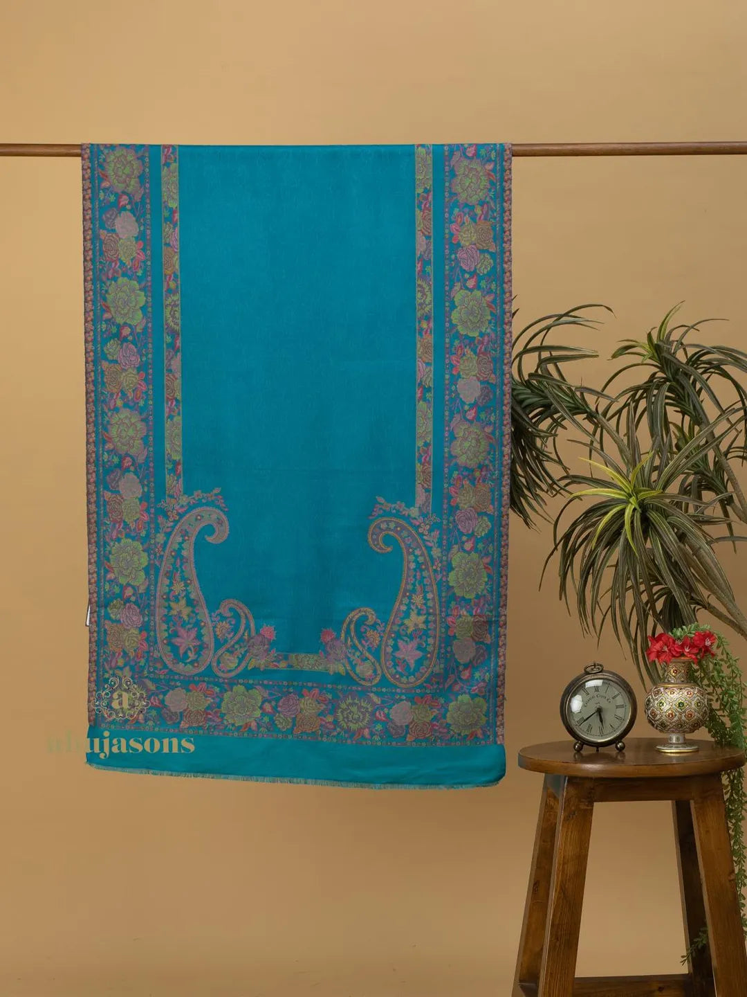 Chic Stole Wool Blend with Kaani Pattern in Blue