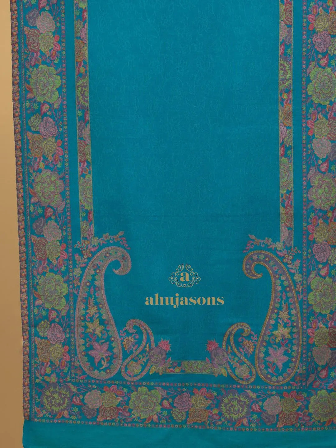 Chic Stole Wool Blend with Kaani Pattern in Blue