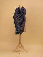 Elegant Shawl Wool Blend with Jaal Pattern in Blue